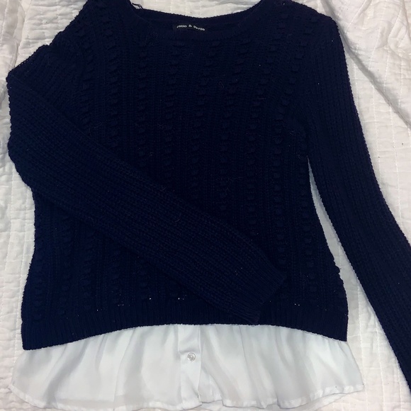 navy blue knit sweater w white undershirt detail - Picture 1 of 5